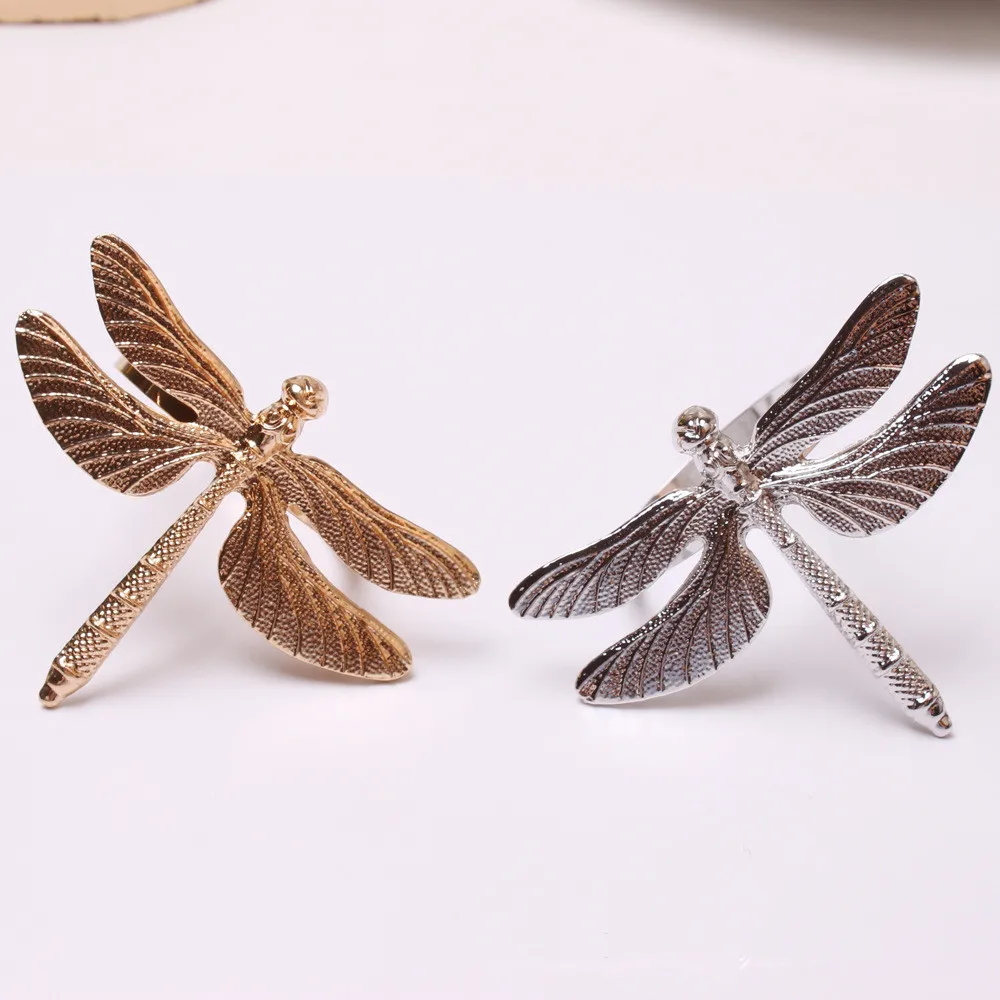 

Golden dragonfly napkin ring table top decoration suitable for family gatherings, hotel weddings, western food decoration