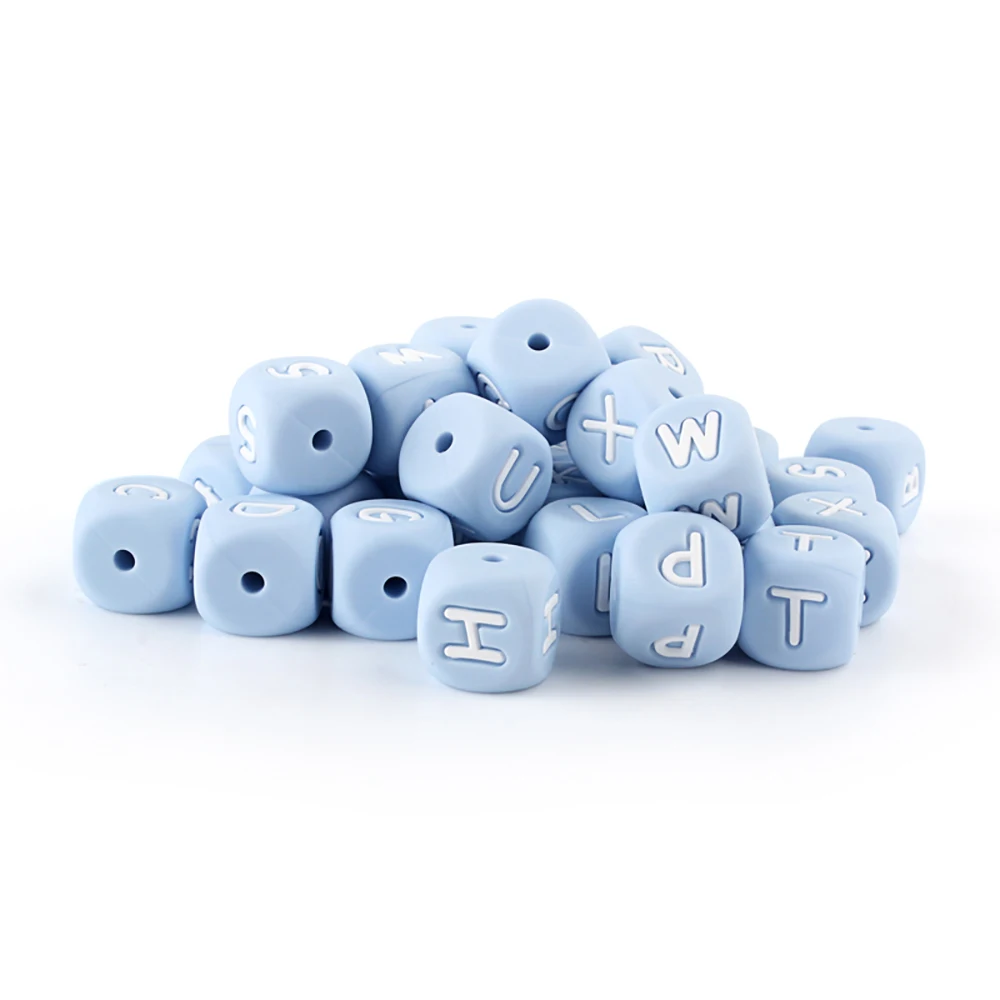 

10pcs Alphabet English Silicone Letter Beads 12mm BPA Free Food Grade Baby Teething Toy Blue Green Gray Black Pink Silicone Bead