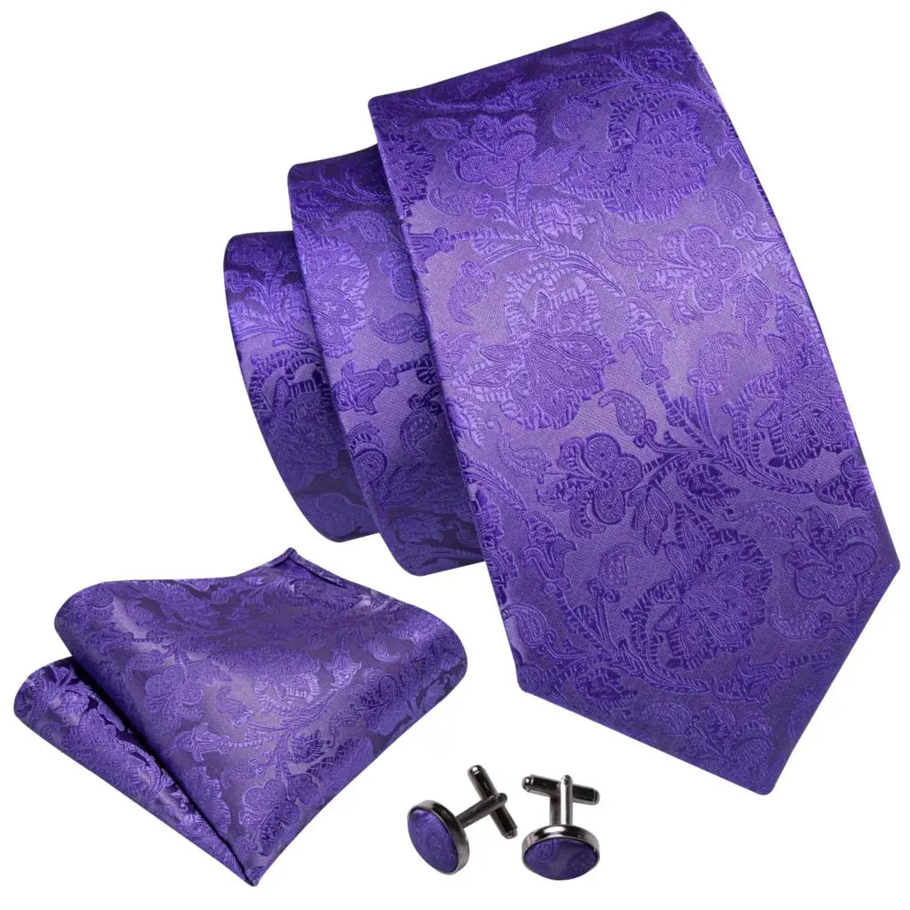 Мужской свадебный галстук фиолетовый Цветочный Шелковый Галстук Hanky Set Barry.Wang