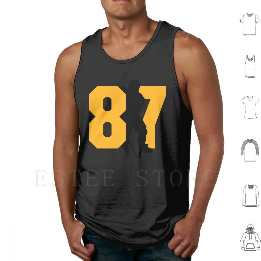 

Crosby 87 Tank Tops Vest Sleeveless Hockey Sports Sidney Crosby Black And Gold Steel City Yinzer