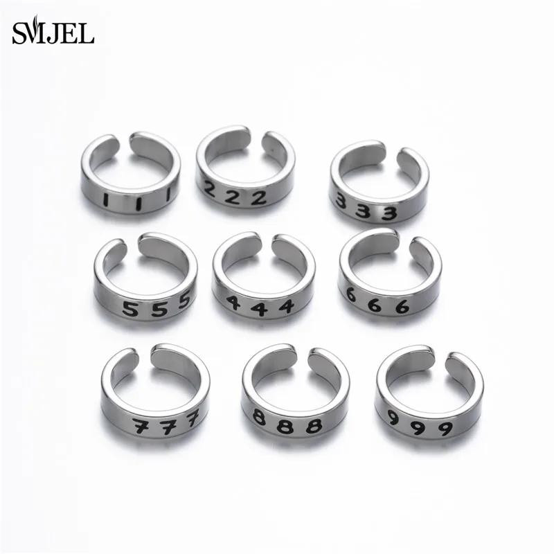 

Stainless Steel Angel Number Rings 111 222 333 444 555 666 777 888 999 Devil Pendant Ring Openning Minimalist Jewelry Best Gifts