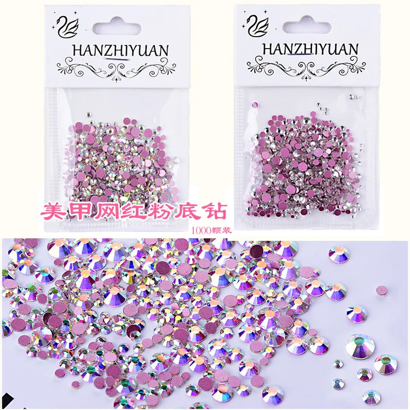 

1000pcs pink diamonds super flash size mixed pink diamond AB rhinestone nail decoration diamond