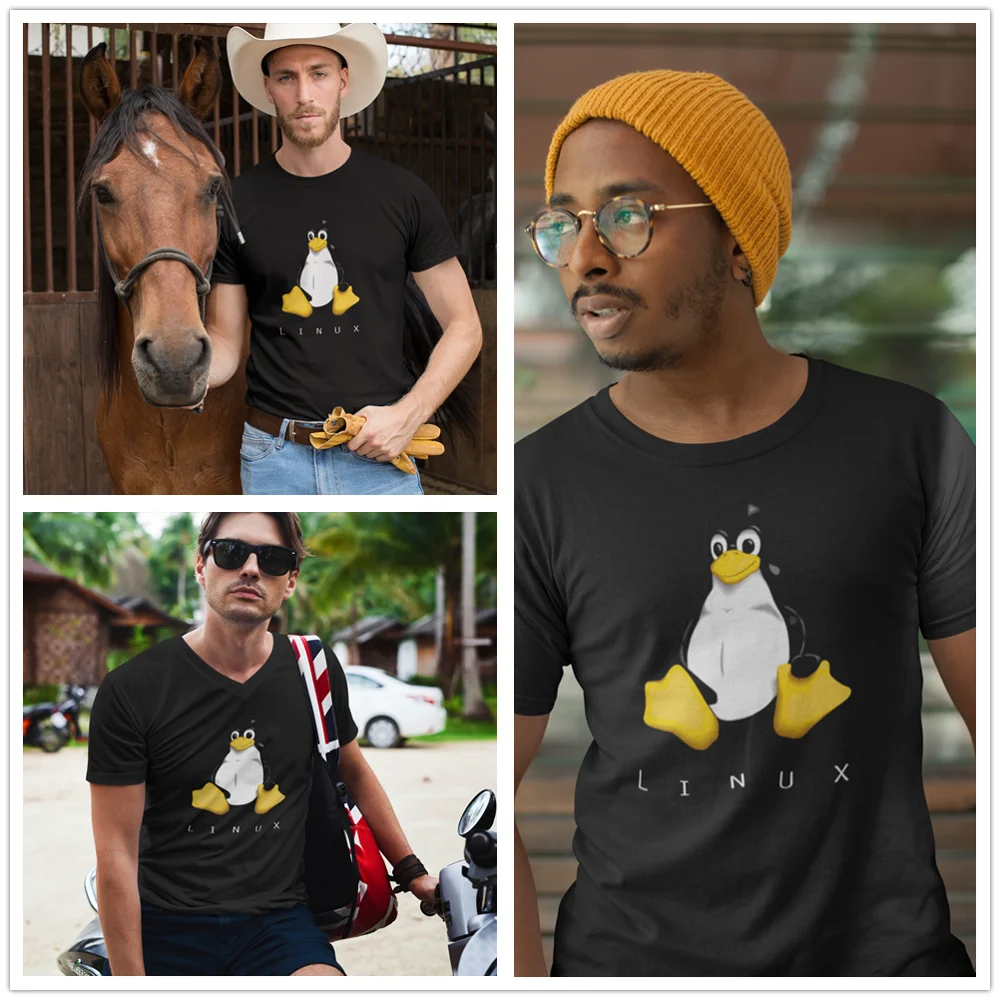 Linux футболка для мужчин с мультяшным принтом большого размера мужская мода