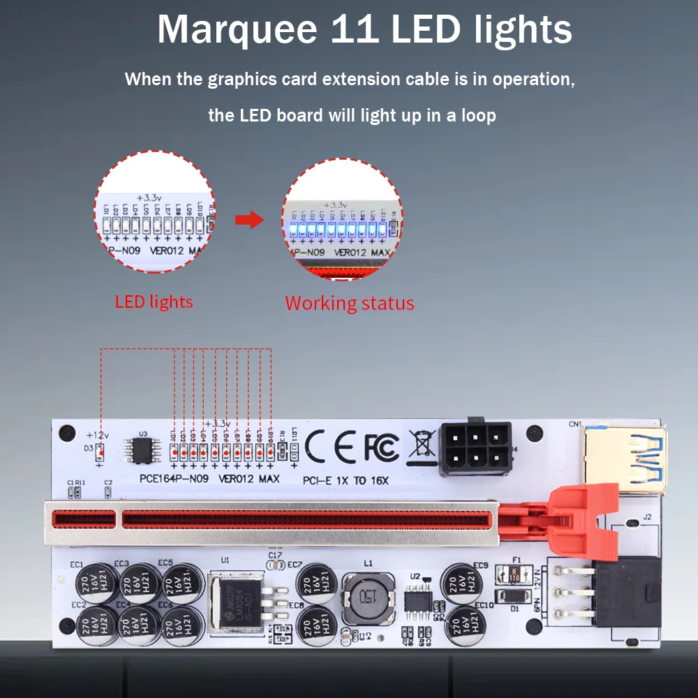 10pcs TISHRIC PCI-E Riser 010 012 Max PCIE PCI E Express Card GPU 1X to X16 USB 6pin Extender Cable Mining For Video - купить по