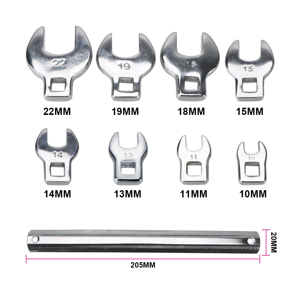 

8 Pcs 3/8 Inch Drive Crowfoot Wrench Set Ratchet Wrench Interchangeable Head Spanner Metric Chrome Plated Car Repair Tools