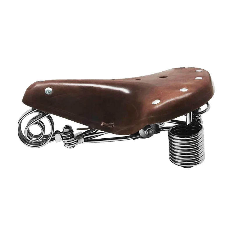 

100% Leather Bicycle Saddle Four Springs Cushion Retro Seat Brown Saddle Front Cushion Bicycle Accessories For Road Bicycles