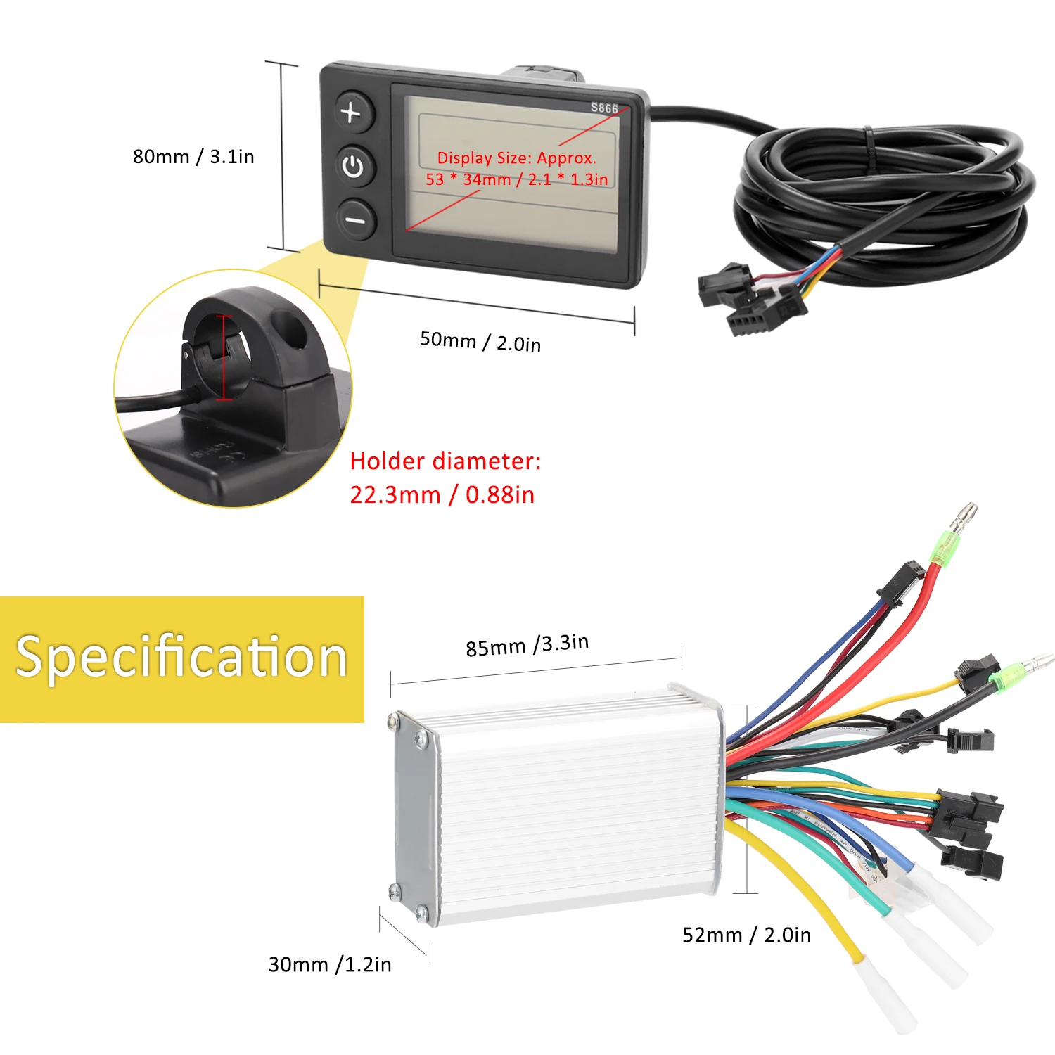 

Electric Bike Controller 24V-48V/36V-60V 350W Brushless E-bike Controller with LCD Display Bicycles Scooter Controller S866