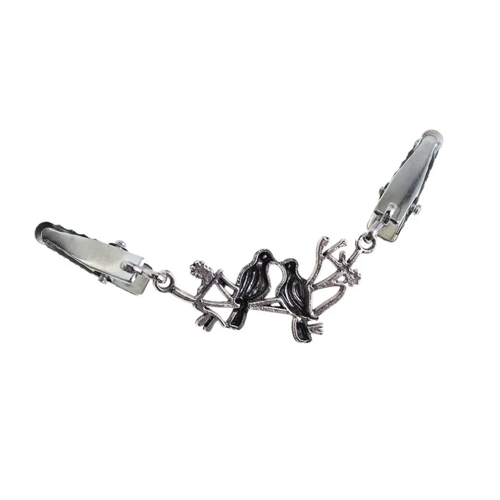 Korean Version Of The Simple Personality Alloy Bird Shape Open Clips Wild Sweater Clip Clothing Link Buckle Ancient Silver | Украшения и