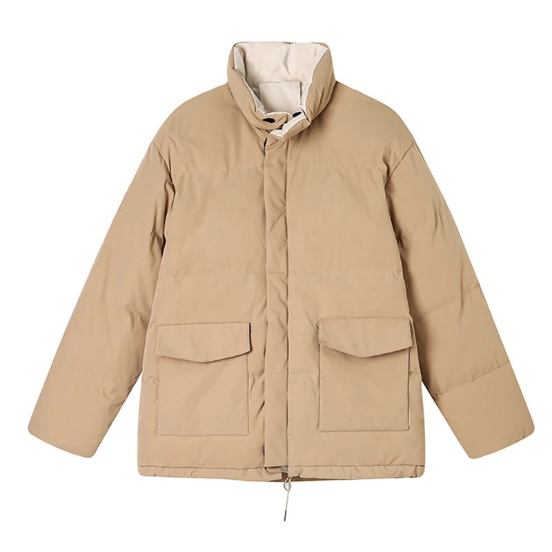 

Elegant Women's Puffer Jacket Solid Full Length Sleeves Stand Collar Zipper Women Crop Parkas Office Lady Thick Clothing Winter