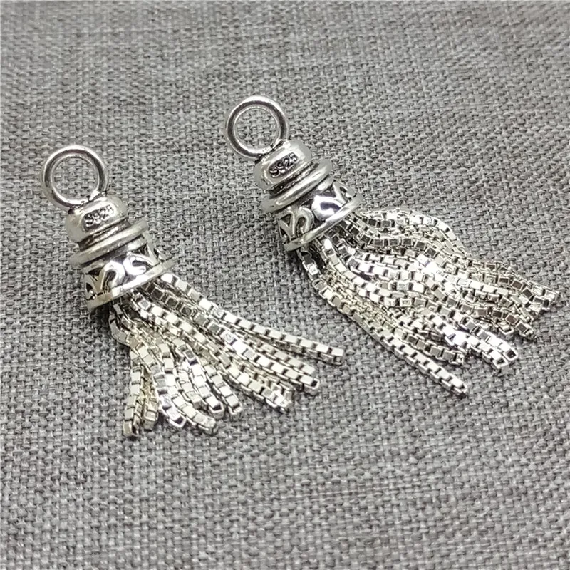 925 Sterling Silver Box Chain Tassel Charm Pendant for Necklace