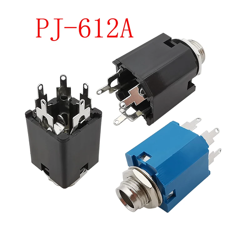 

5Pcs PJ-612A 5Pin/3Pin 6.35mm Audio Headphone Microphone Female Jack Socket Connector With Nut Blue/Black
