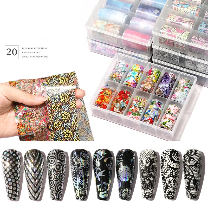 

19 Types Charm Nail Foils Polish Stickers Metal Color Starry Paper Transfer Foil Wraps Adhesive Decals Nail Art Decorations
