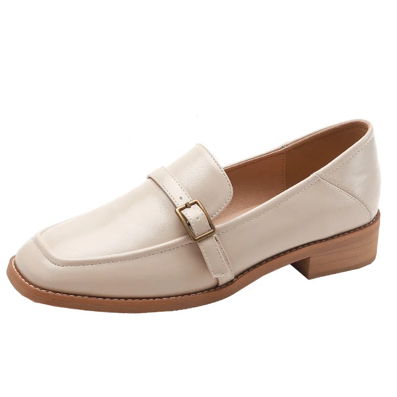 

Summer Shoes Ladies Oxfords Women's Loafers With Fur Square Toe Slip-on Shallow Mouth Casual Female Sneakers Flats 2021 Leather