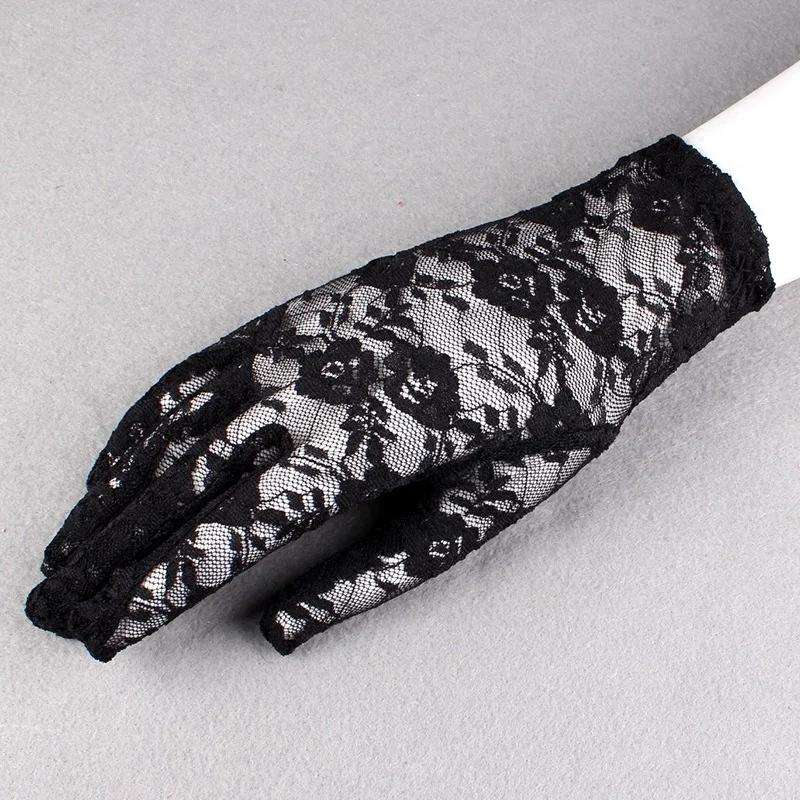 

Lace gloves women's autumn thin Style Sexy flowers hollow out breathable show thin stage performance sun shading driving