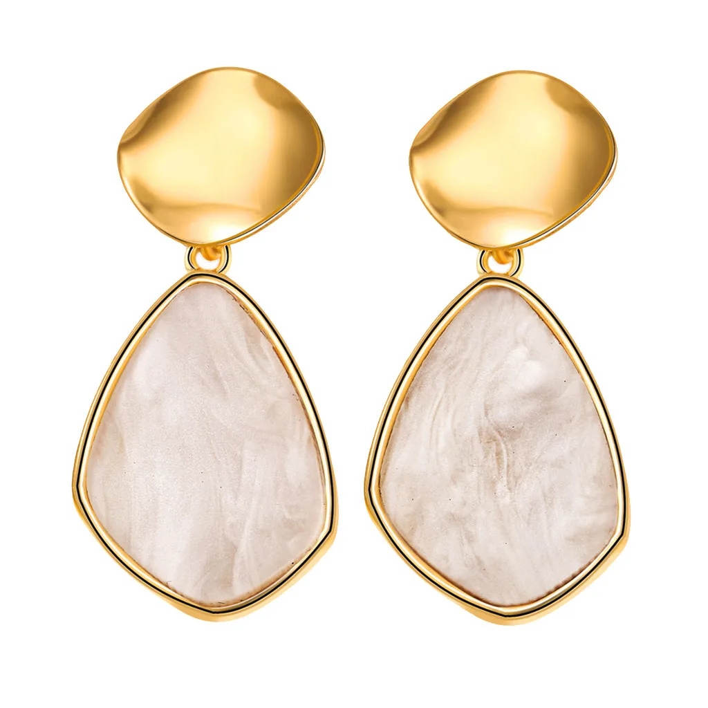 Women Dangle Drop Earrings Simple Metallic Gold Outer Ring Irregular Shape Love Acrylic Ladies Superb Pendientes | Украшения и