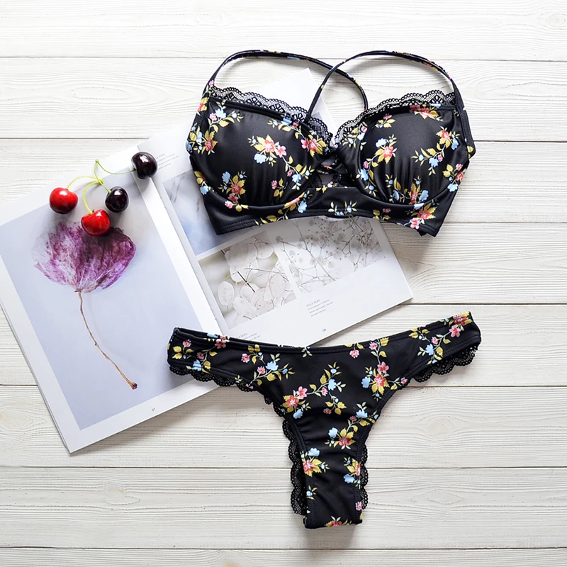 

Ladies Swimsuit Split Swimsuit Female Push-up Swimsuit Black Flower Pattern Sexy High Waist Pants Sling Swimsuit Sexy Bikini