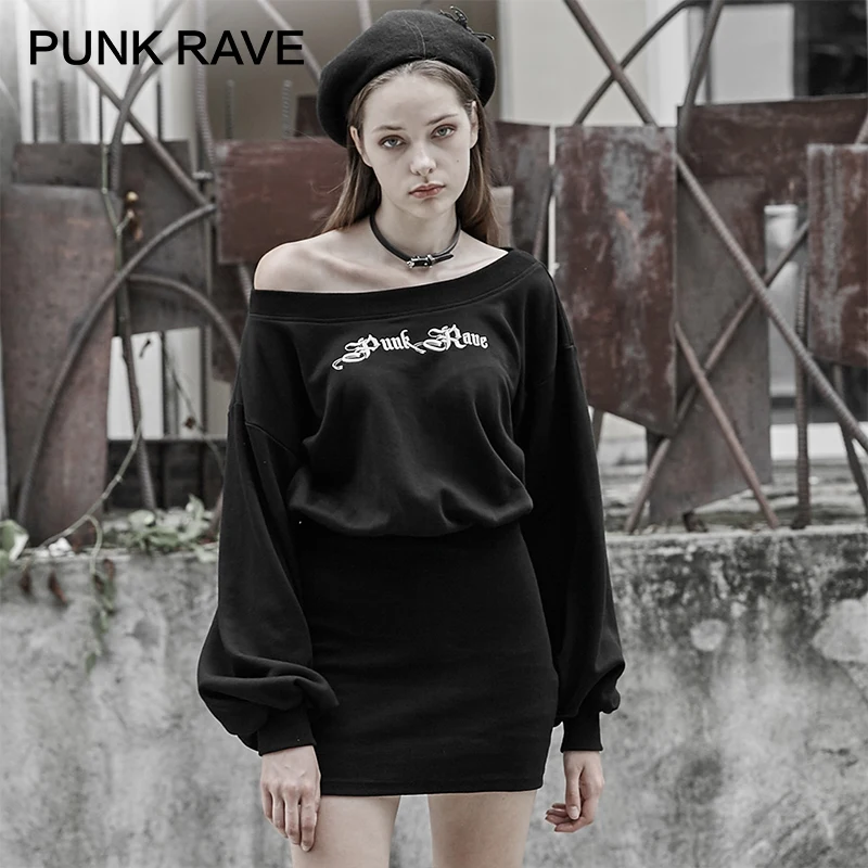 Женское платье с вышивкой в стиле панк RAVE повседневное черное короткое и