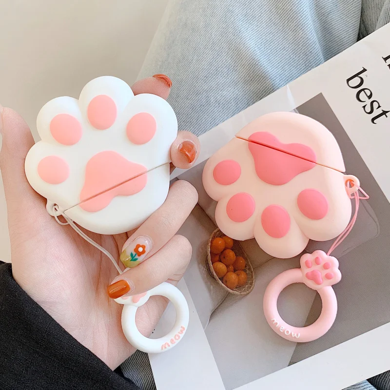 Cute cartoon cat pad earhphone Case For airpods Bluetooth headset shell Interesting headphone cover 3D silicone soft | Электроника