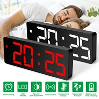 mirror alarm clock led digital clock voice control snooze time temperature display night mode reloj despertador with usb cable