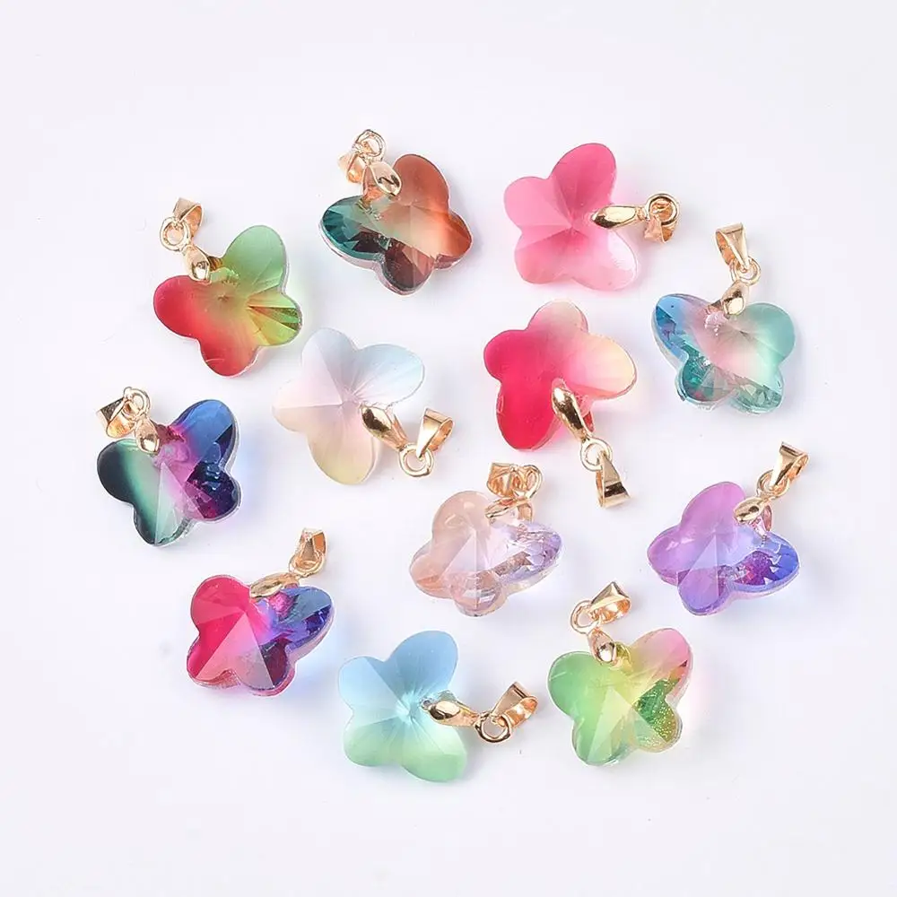 20 шт радужные Стеклянные Подвески K9 с латунными наконечниками золотистые