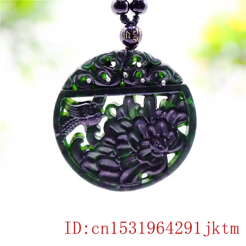 

Черный зеленый нефритовый цветок птица кулон ювелирные изделия натуральные подарки модный амулет двустороннее ожерелье резное китайское ...