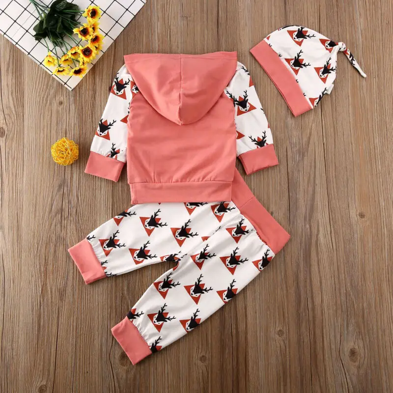 

Fashion Newborn Baby Girl Animal Print Clothes Hooded Tops Pants Leggings Outfits Set 2PCS 0-24M