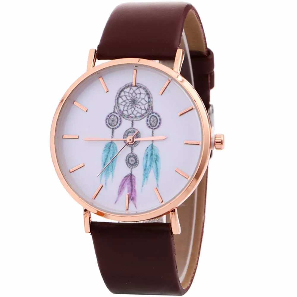 

New Women Wind Chimes Pattern Quartz Watch Leather Strap Belt Table Waterproof Watch Luxury Girl Boy student Simple Casual Clock