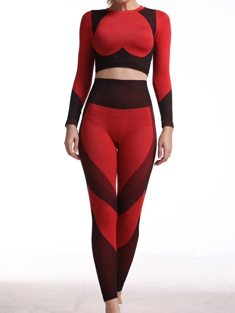 

1PCS Women's Fashion Yoga Seamless Sports Fitness Pants Nylon Spandex Red Yoga Suit Sports Running Fitness Suit S21