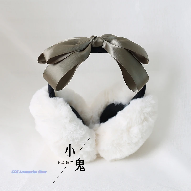 

Japanesse Soft Sister Lolita Mori Girl Cute Bowknot Plush Earmuff Headband Female Winter Lovely Warm Ear Protection Warmers New