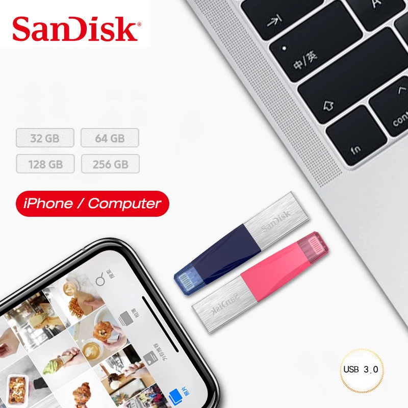 

100% SanDisk iXPAND USB Flash Drive for iphone ipad and PC U disk 128GB 64GB PENDRIVE 32GB 16GB Original USB3.0 Pen Drive