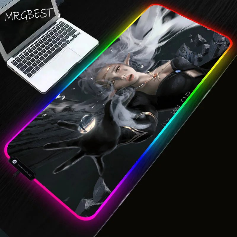 

MRGBEST Ghost Knife Anime Girl RGB Game Mouse Pad Player Backlit Pads Mause Large Desktop Keyboard Computer Mouse Backlit Mat Xl