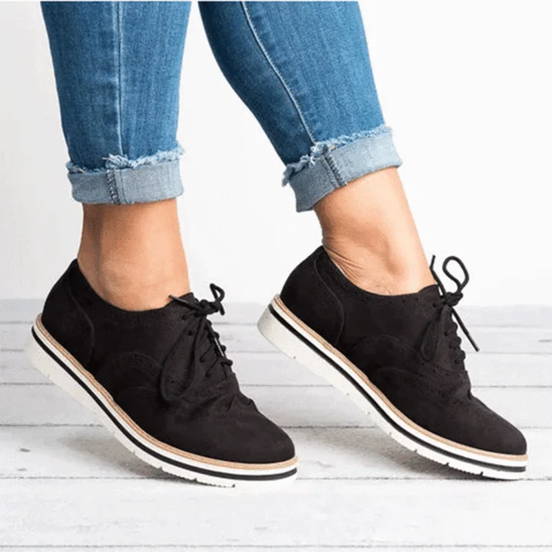 

Spring Ladies Flat Shoes Fashion Ladies Sneakers Leather Suede Lace-up Boat Shoes Round Toe Flat Moccasin Oxford Shoes Women