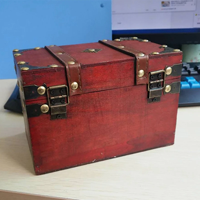 Retro Treasure Chest with Lock Vintage Wooden Storage Box Antique Style Jewelry Organizer for Wardrobe Trinket | Дом и сад