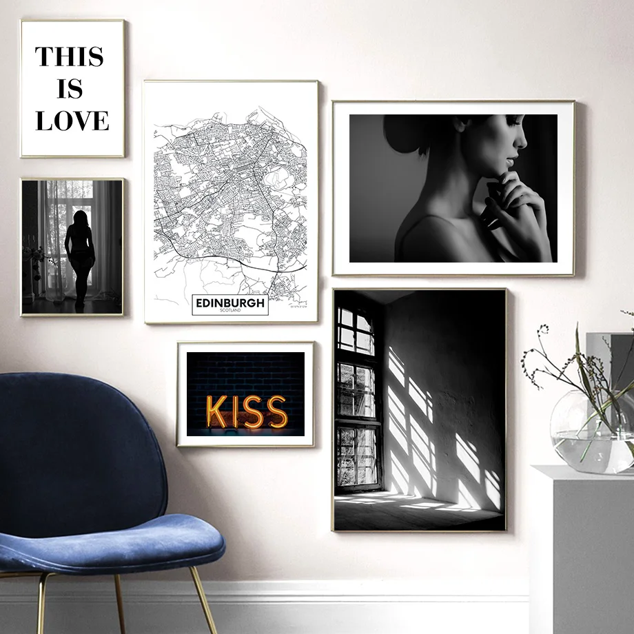 

Black And White Map Girl Sunshine Quote Wall Art Canvas Painting Nordic Posters And Prints Wall Pictures For Living Room Decor