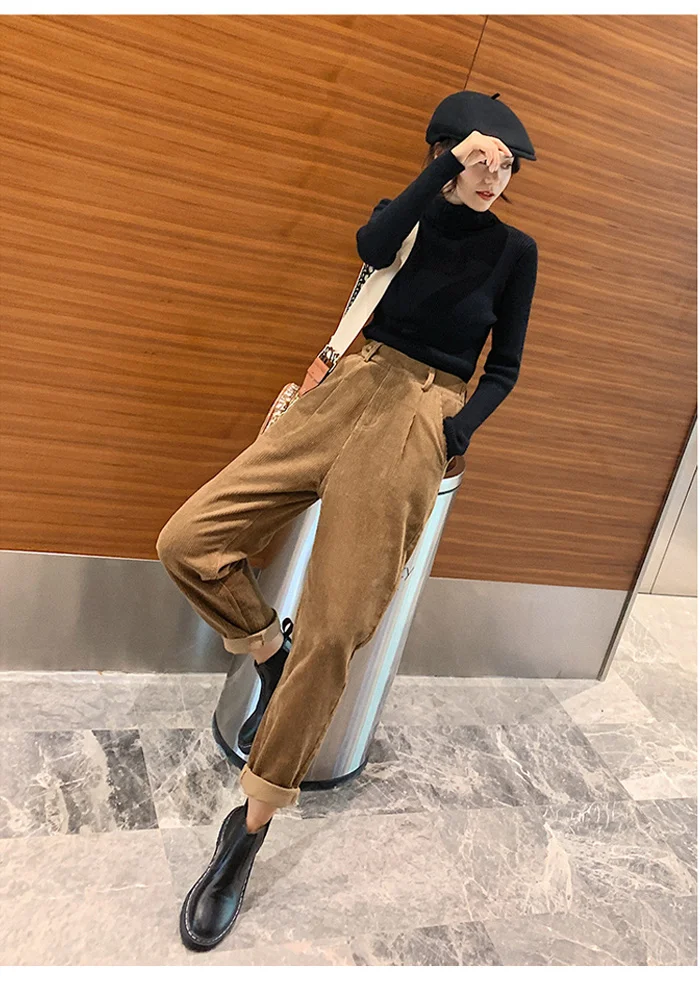 Winter Corduroy Pants Women Autumn High Waist Pockets Trousers Women Plus Size Streetwear Harem Pants Pantalon Femme