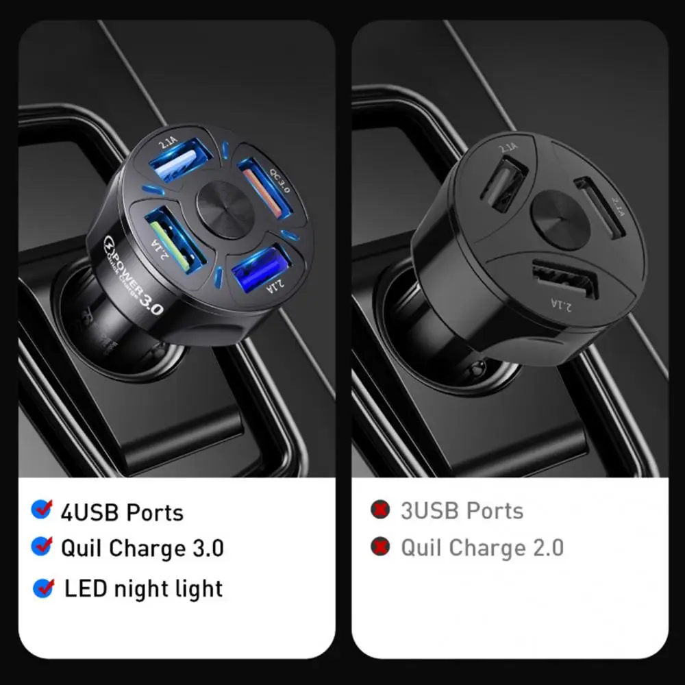 

Portable 4 USB Ports Mini QC3.0 Fast Charging Car Charger Adapter for Phone Suitable for Cars and for SUVS