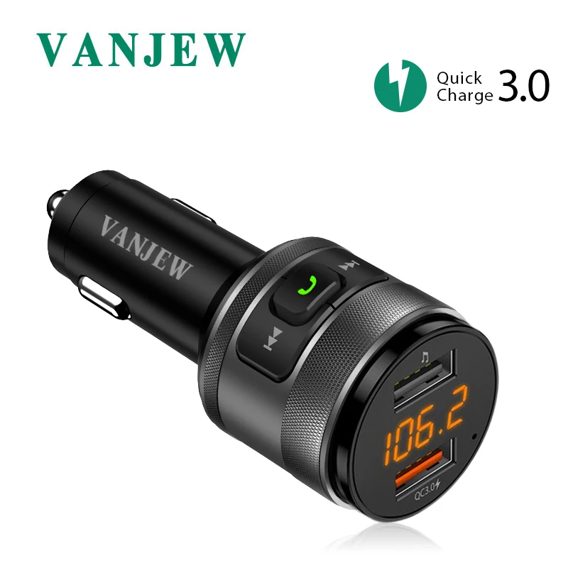 Автомобильный FM модулятор VANJEW C57 с двумя USB портами для зарядки Quick charge 3.0 Bluetooth MP3
