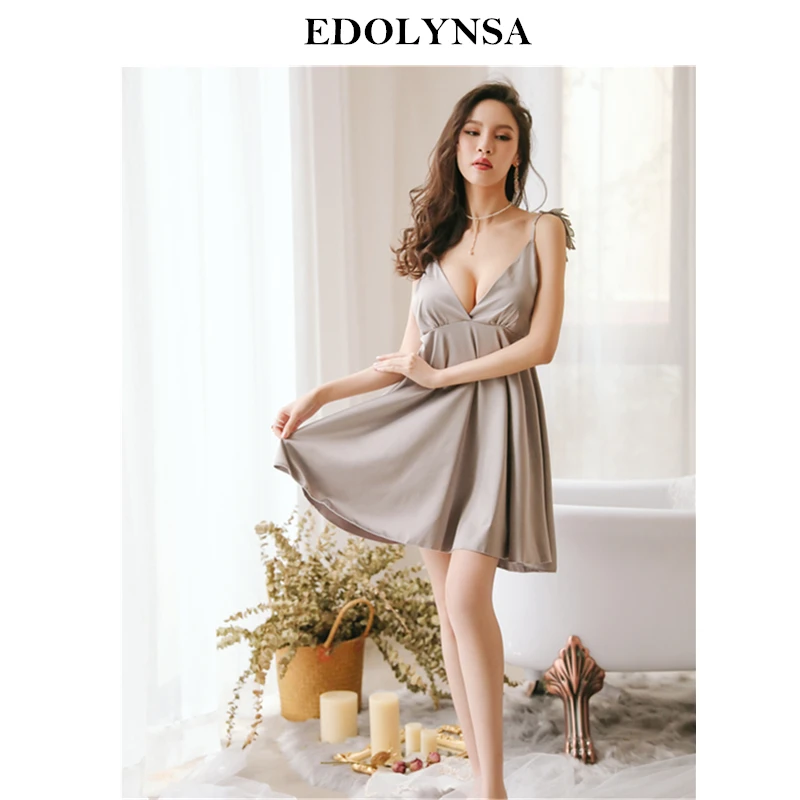 Сексуальная атласная ночная рубашка на тонких бретельках элегантная женская