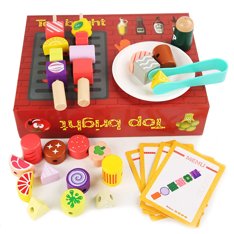 Wooden Simulation Barbecue Kitchen Set Toys for Kids Pretend Play Cooking Food Grill Interactive Game Baby Early Learning Toys