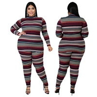 plus size clothes women l 5xl two piece set striped high stretch fitness outfit home wear matching set wholesale dropshpping