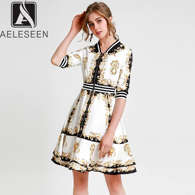AELESEEN винтажное Золотое подиумное платье с принтом для подиума женское