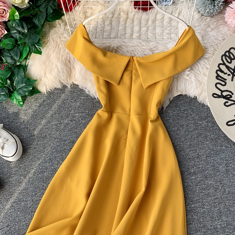 Платье-миди женское летнее Осеннее с оборками и открытыми плечами | Женская