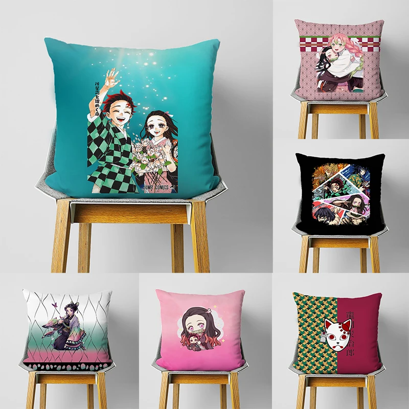 

Anime Demon Slayer Print Pillow Case 45*45cm Cute Cushion Covers For Home Sofa Chair Bed Decorative Pillowcases No Pillow Insert