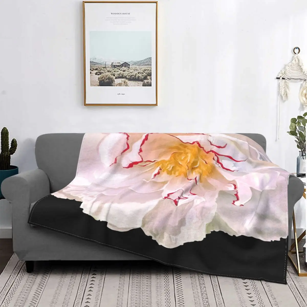 

Colcha de algodón y lino a cuadros para cama, manta de peonía en color negro, manta Kawaii