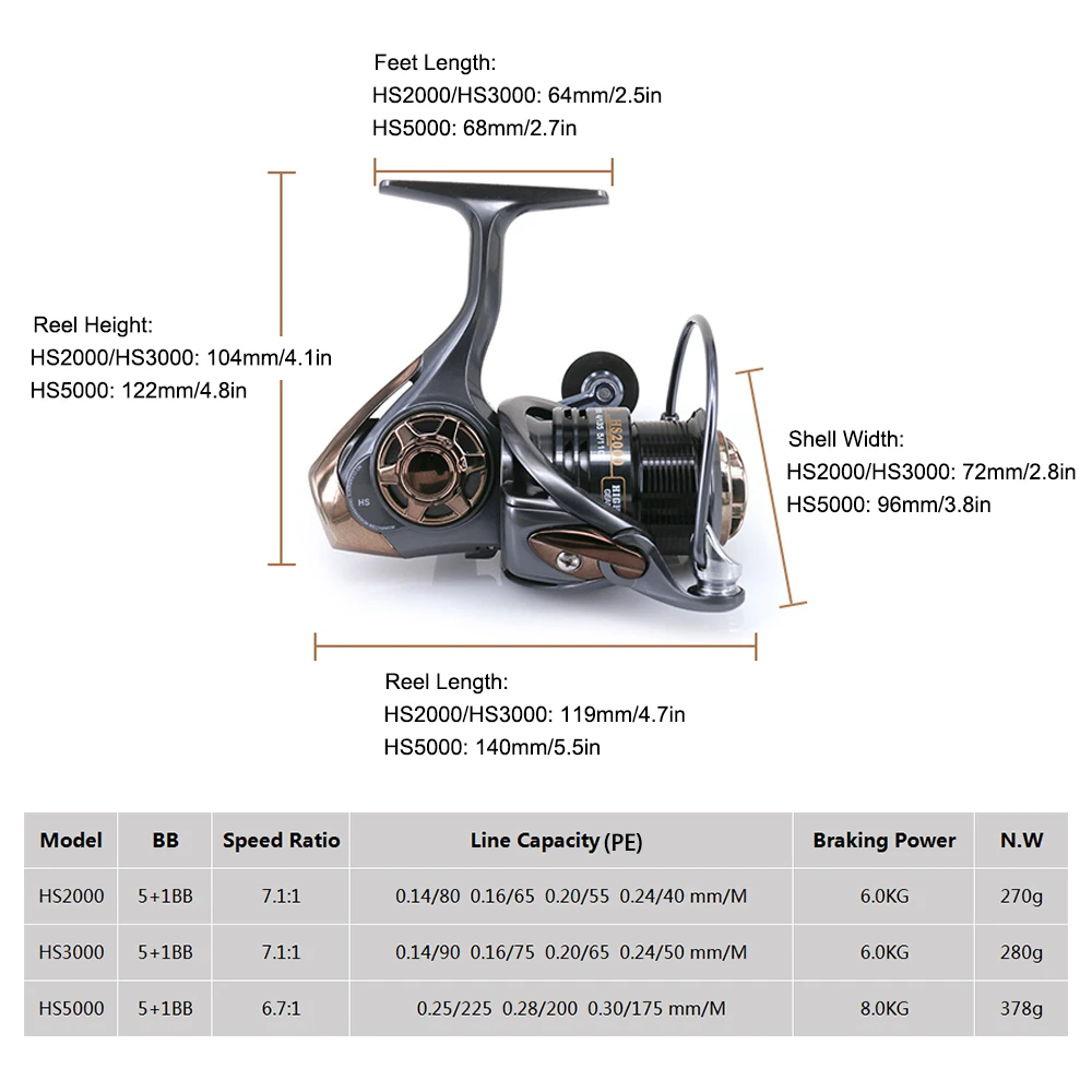 

5+1 Ball Bearings Spinning Fishing Reel Spinning Reels With Interchangeable Left/Right Hand Fishing Accessories