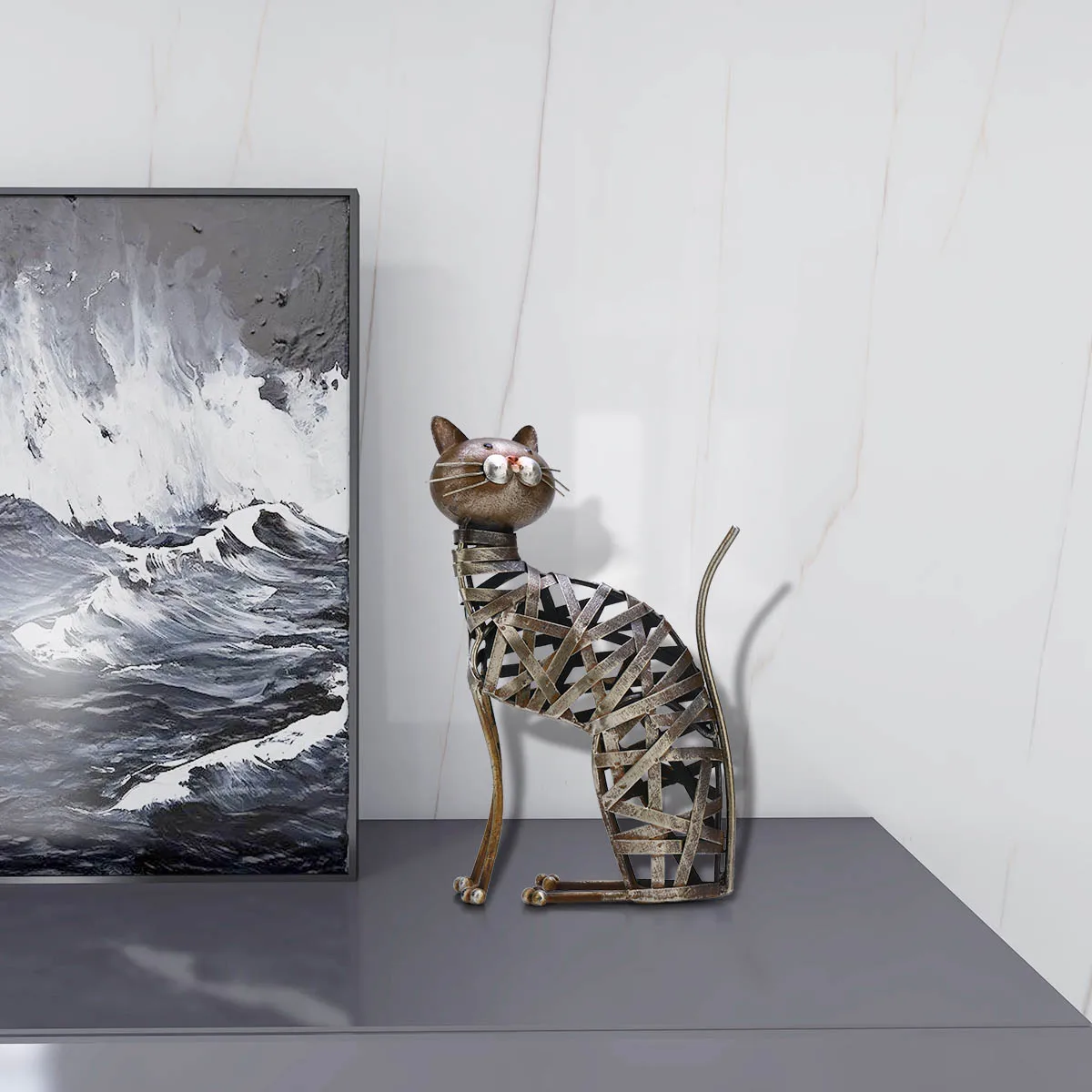 Tooarts плетеная скульптура кошки современное железное украшение креативная