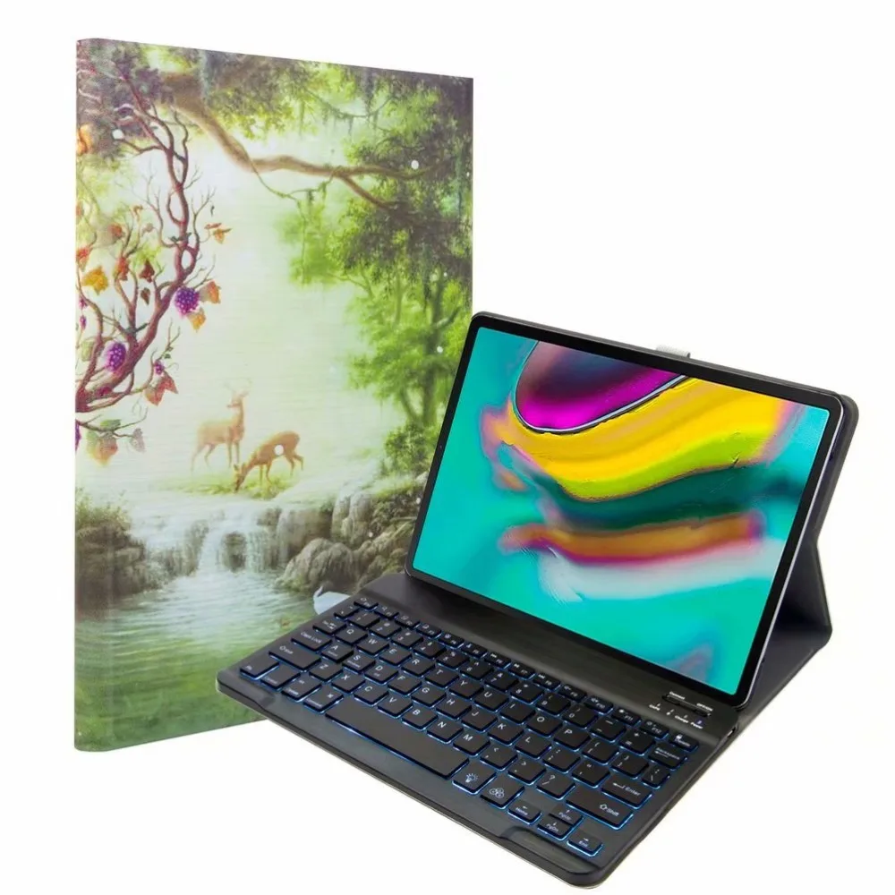 Bluetooth клавиатура чехол для Samsung Galaxy Tab A 10,1 T720 T725 планшет ткань с 7 подсветкой Клавиатура с подсветкой крышка+ ручка+ пленка