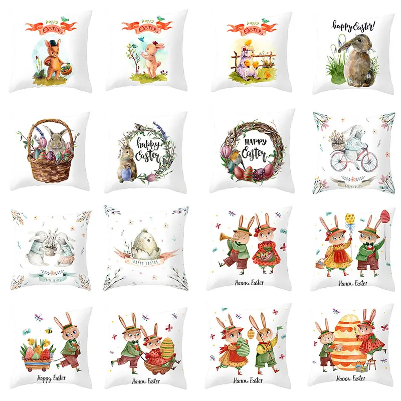 

Easter Cushion Cover Peach Skin Decorative Throw Pillow Covers Anime Rabbit Printed Throw Pillowcase For Sofa Home Decor 45*45cm