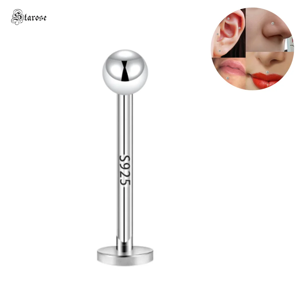 

Cute 1.2x6/8/10mm S925 Sterling Silver Piercing Labret Lip Ring Ball Nose Piercing Stud Helix Conch Piercing Flat Tragus Earring