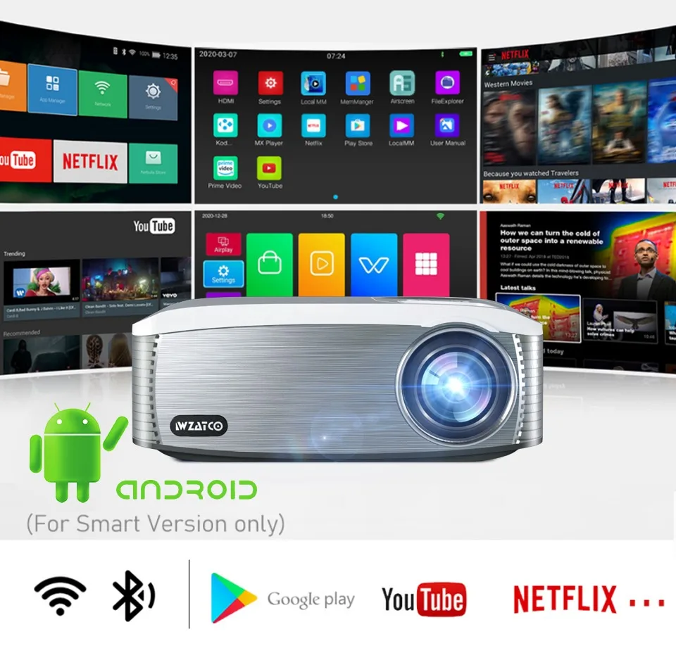 Светодиодный проектор WZATCO C6 Android 11 0 Wi-Fi Full HD 1920*1080P экран 300 дюйма для домашнего